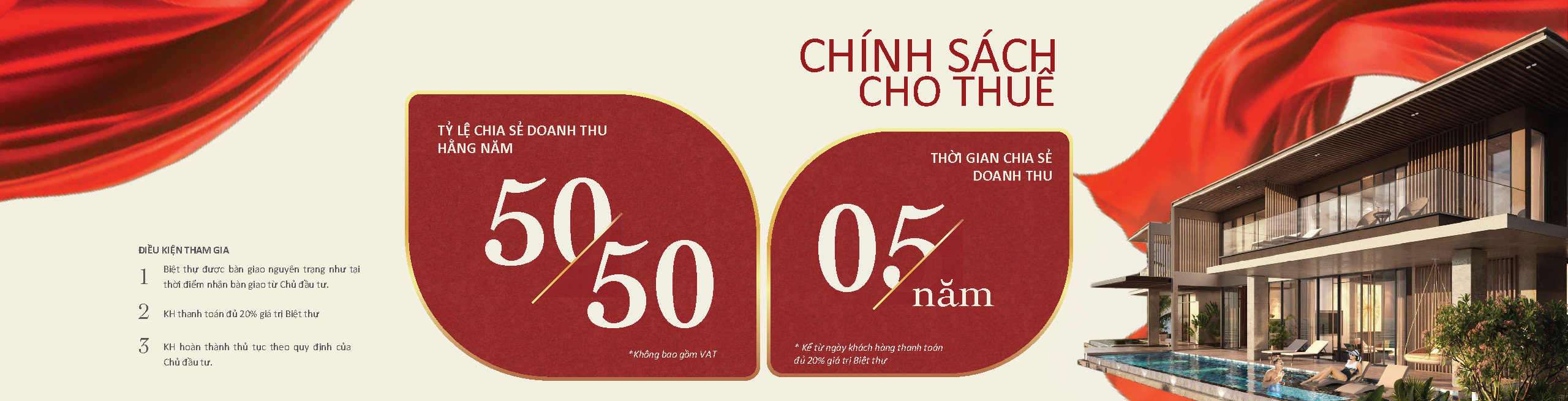 Chính sách khai thác cho thuê tự vận hành linh hoạt hoặc để Gran Meliá Hotels & Resorts quản lý vận hành trong 5 năm, chia sẻ doanh thu 50/50.